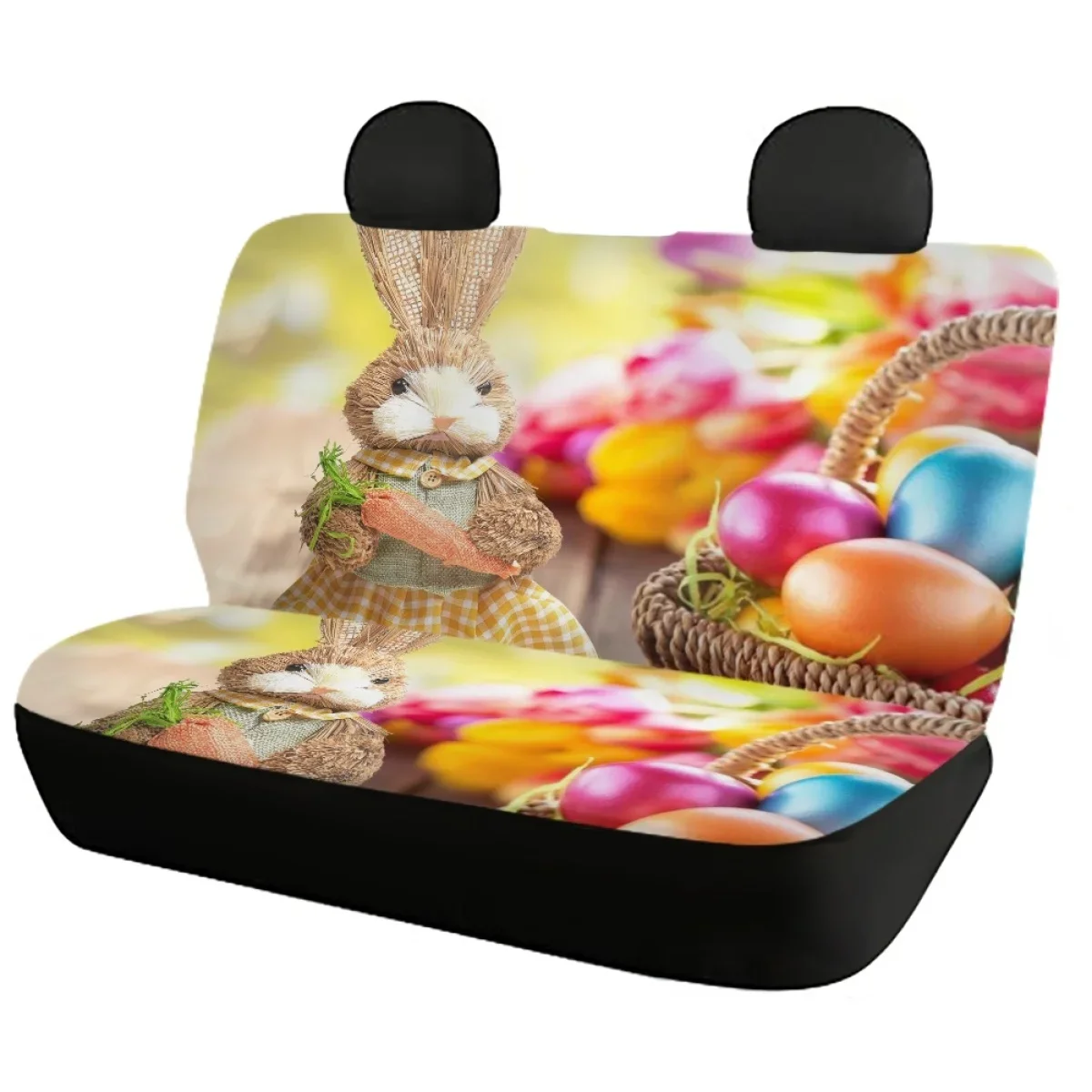 Universal Car Seat Covers Beautiful Easter Egg Bunny Design Heavy-Duty Nonslip Full 4PCS Elastic Remove Vehicle Seat Protector