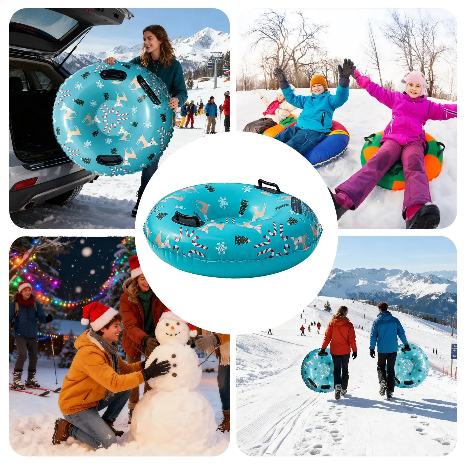 أنبوب ثلج للأطفال بنمط الرنة غير قابل للانزلاق، ألعاب تزلج عائلية في الهواء الطلق لمتعة الشتاء، هدية عيد الميلاد #6