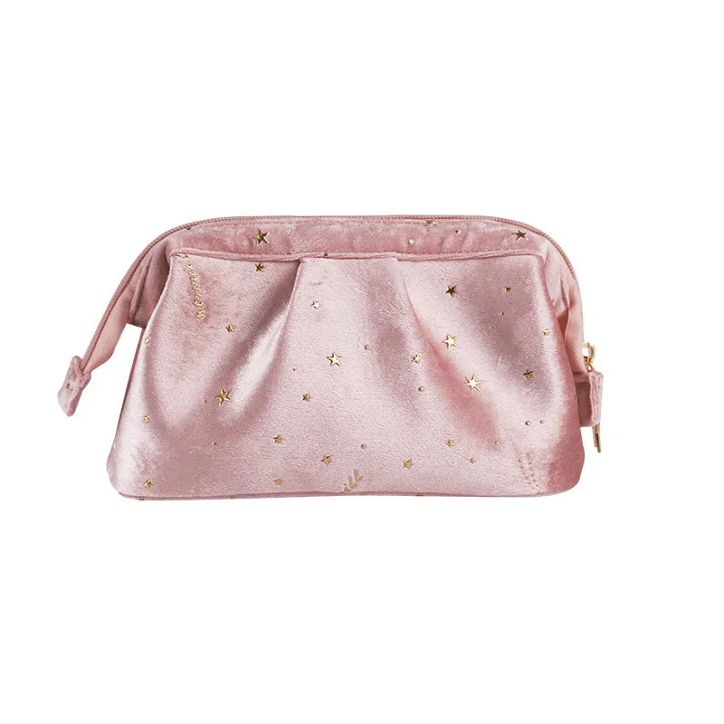 Women Stars Velvet Cosmetic Bag Large Capacity Wash Pouch Shell Shape Makeup Case Handbag Zipper Desktop Storage Bag