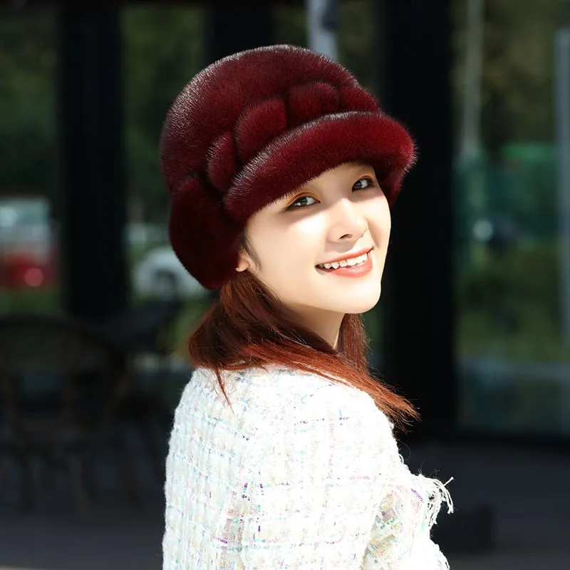 

Women's middle-aged real fur ear cotton hat