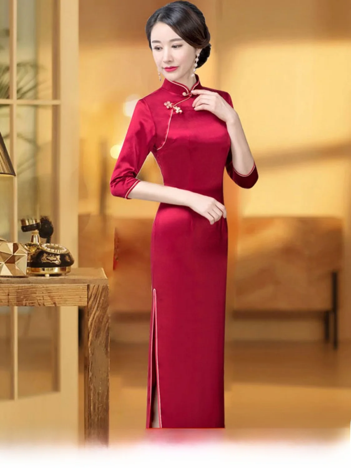

Ele Vintage Sle Dr for Mom Spring Autumn Wedding Banquet Matron of Mother in Law Formal Wear