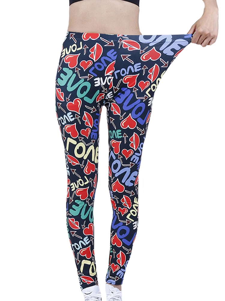 Cuhakci vrouwen broek zomer kleurrijke liefde afdrukken leggings hoge taille zachte sport leggins 2022 hete workout elastische sportschool mode