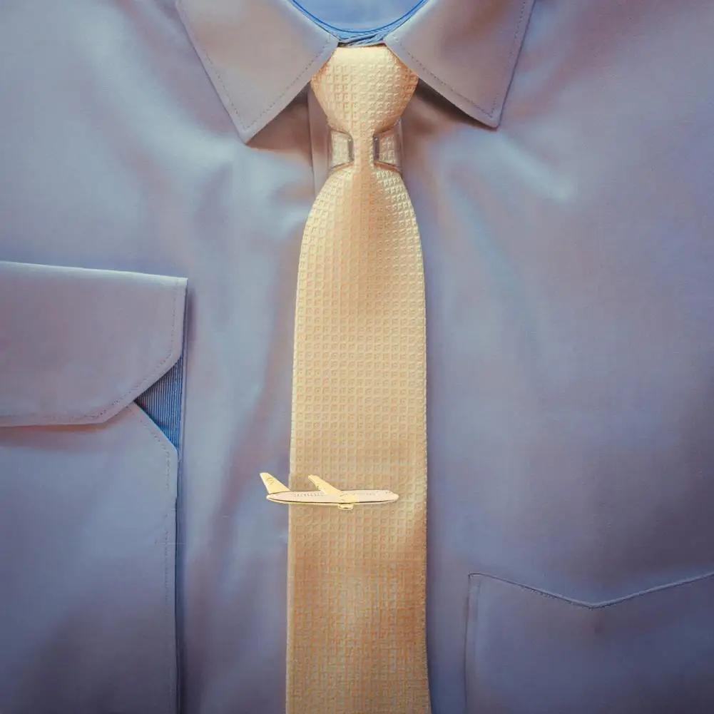 Non-fading Tie Accessory Golden Airplane Tie Clip Detachable Chain Lapel Pin Practical Men’s Tie Tack Accessory for Commuting