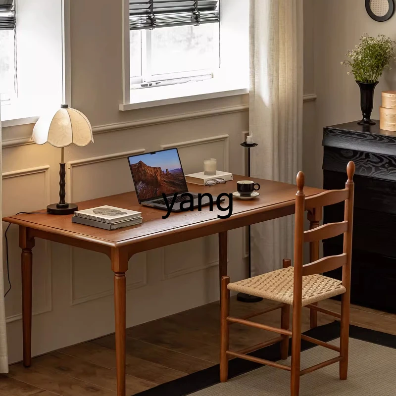 YHM Retro Dining Table All Solid Wood Long Table Vintage Style Chair Set