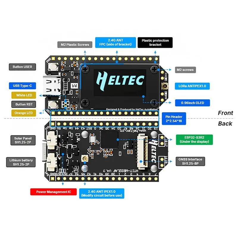 ABKQ-Lora Wifi 32-Bit ESP32 SX1262 conjunto de caja de placa de desarrollo con antena suave para Heltec V4 meshtastic energía Solar BLE de baja potencia
