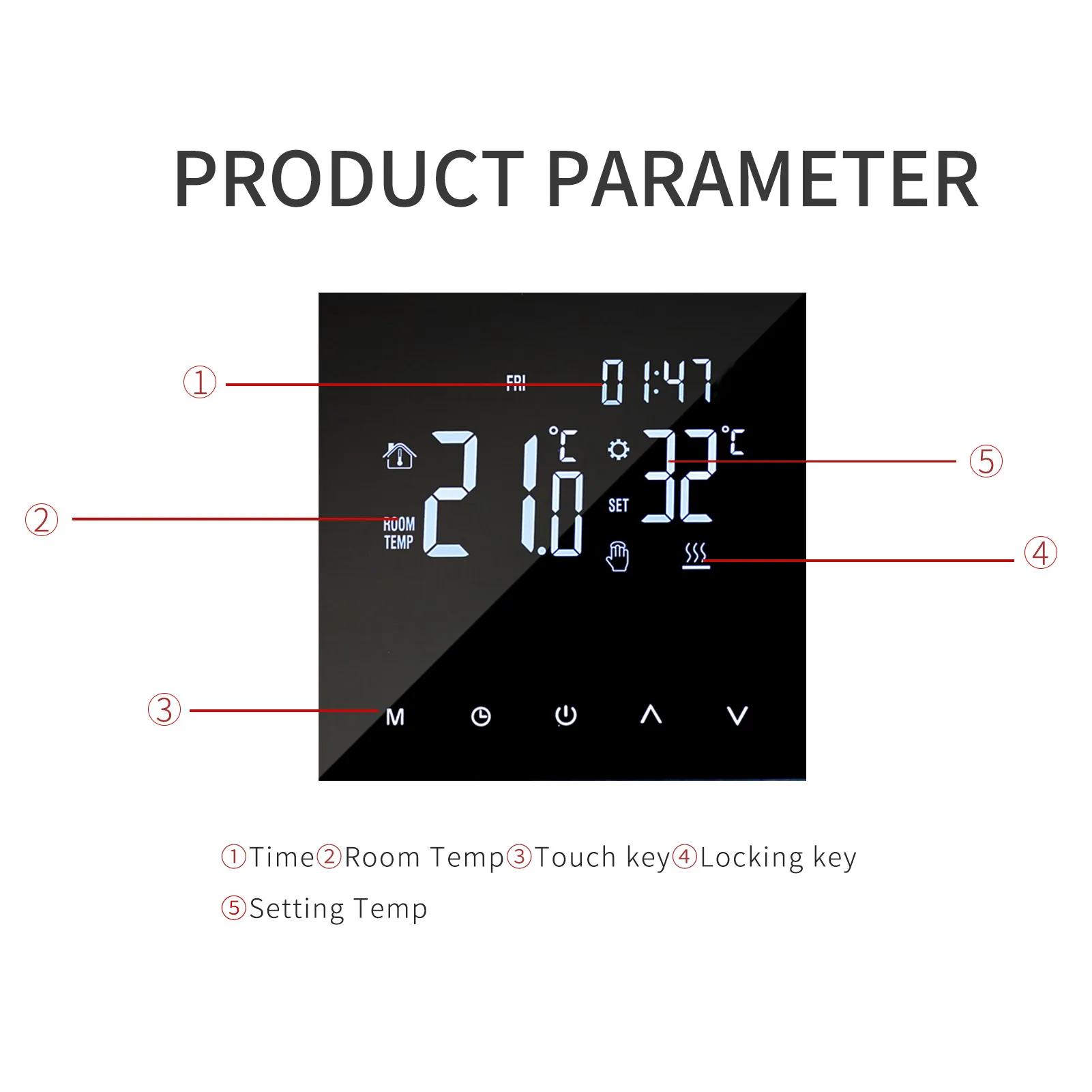 Termostato per riscaldamento intelligente Regolatore di temperatura digitale Touchscreen Display LCD Termostato per riscaldamento a pavimento