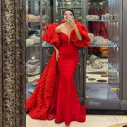 New Couture Red Mermaid Evening Dresses With Rose Floral Jacekt Amazing 2 Pieces Flower Women Maxi Gowns