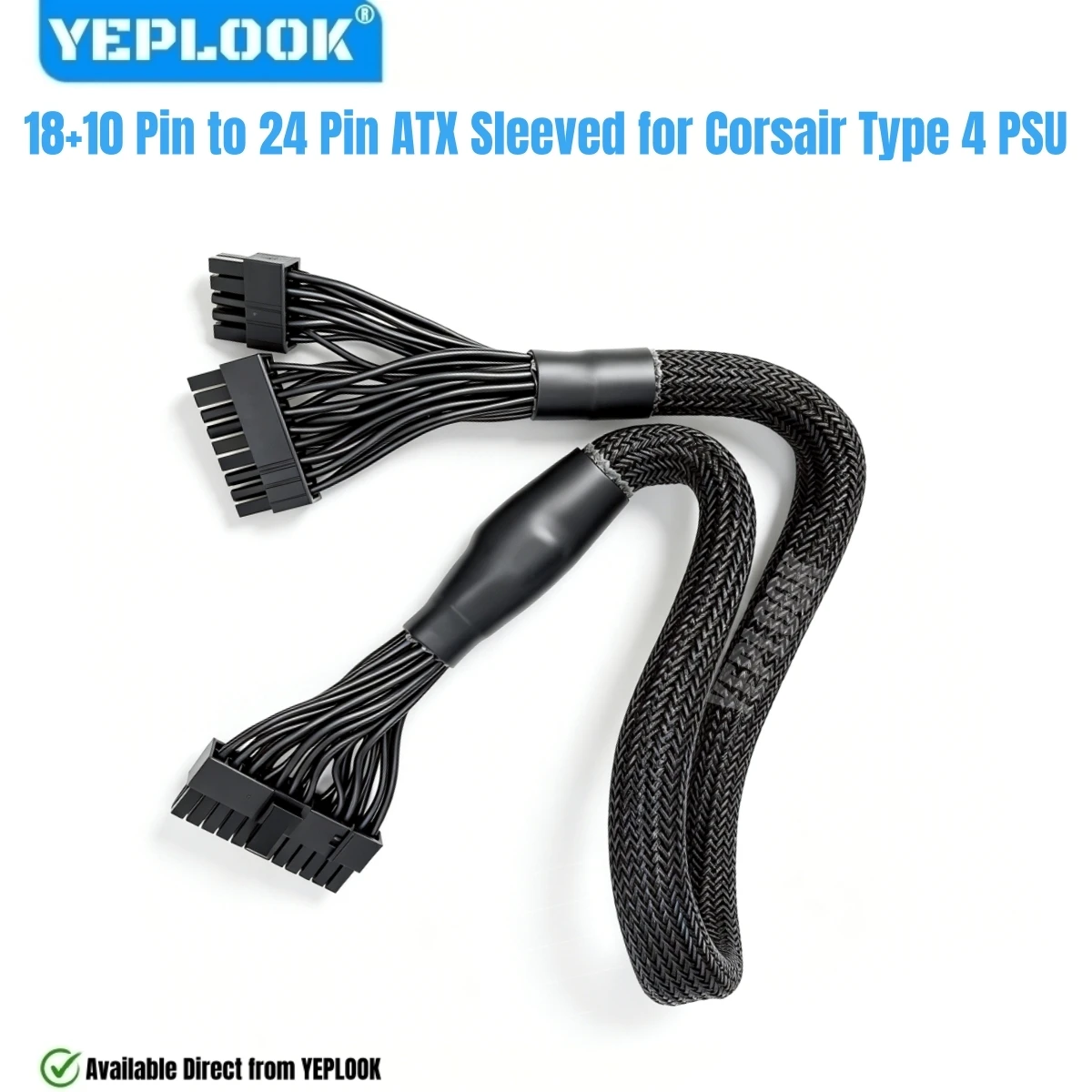 Type 4 18+10Pin to 24Pin ATX Sleeved, Motherboard Power Cable for Corsair RM1000x, RM850x, RM750x, RM650x, RM550x Modular Powers