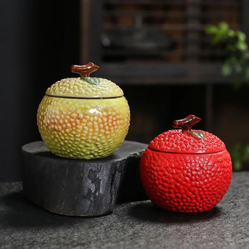 Porcelain Lychee Fruit Tea Canister Sealed Storage Tea Box Moistureproof Pot Kitchen Teaware Drinking Accessories