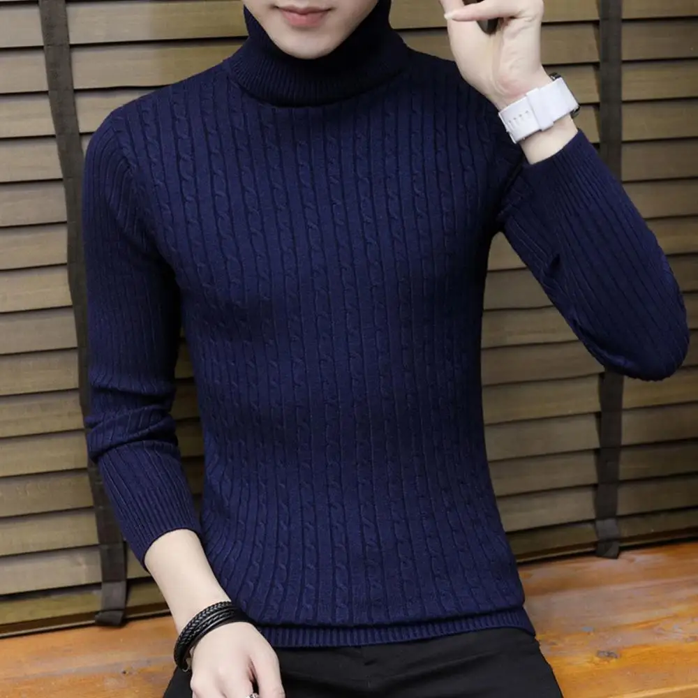 Men Sweater Autumn Turtle Neck Ribbed Twist Sweater Bottoming Shirt High Neck Long Sleeve Twists Knitting Sweater Pullovers