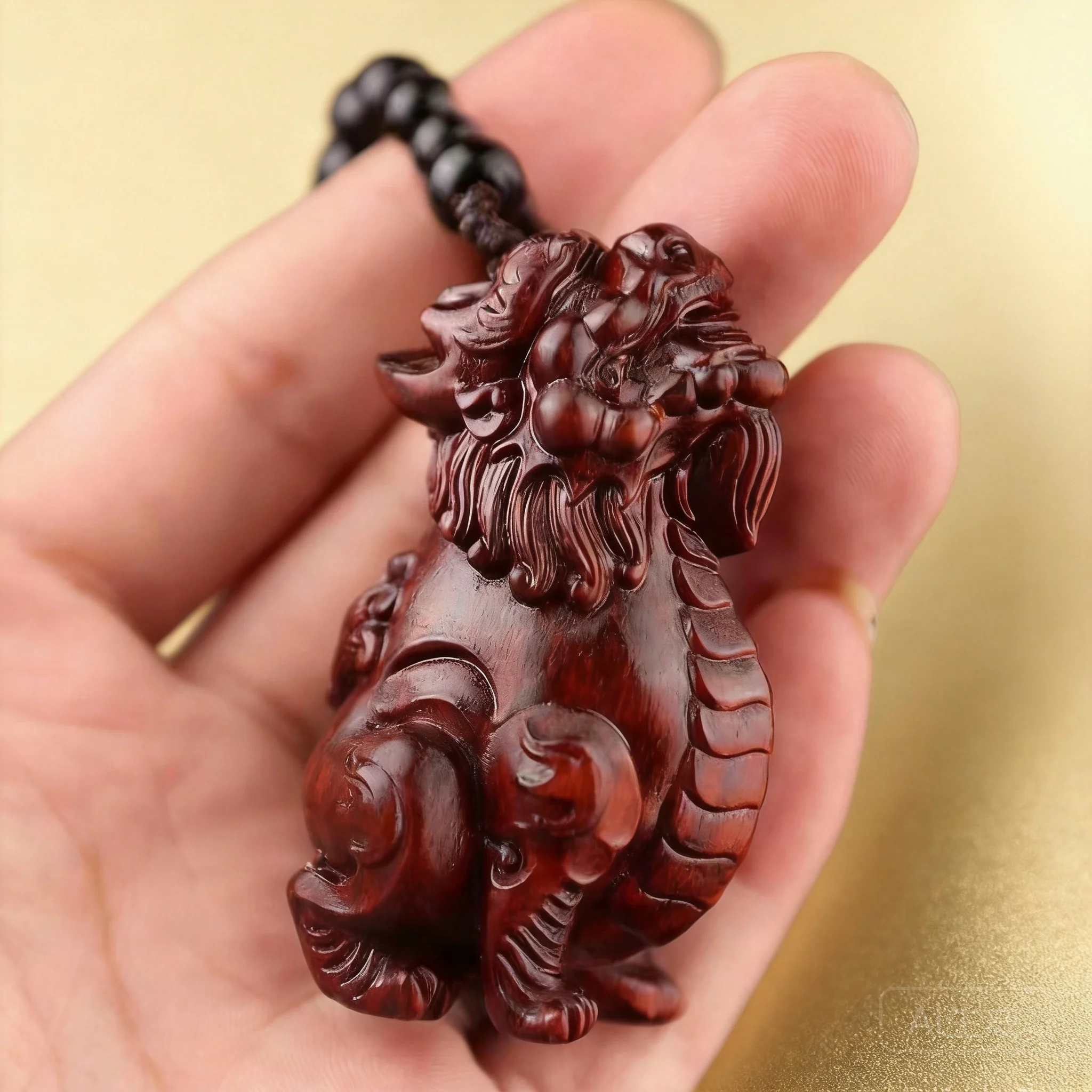 Chinese Style Good Luck Wealth Attract Indonesia Red Sandalwood Hand Carved Pixiu Pendant Handheld Amulet Feng Shui Blessing Wen
