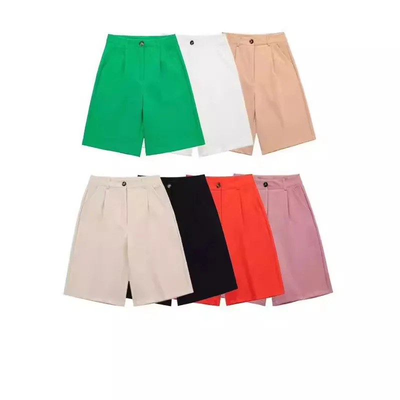 

2025 New Women's Commuter Style Loose Fit Pure Color Simple Fashion Five-Point Pants Suit High Waist Polyester Casual Workwear