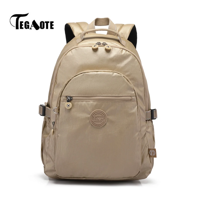 

TEGAOTE Back Bag for Women 2024 Computer Bag Mochilas Femeninas Nylon Waterproof Teenage Youth Backpacks Gold