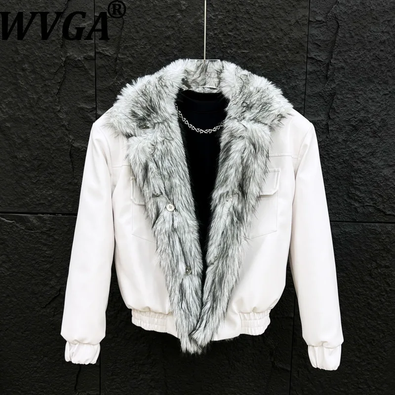 

WVGA Зимняя новая мужская кожаная короткая куртка с утолщенным флисовым воротником, нишевое шикарное повседневное пальто с длинными рукавами в корейском стиле W14579