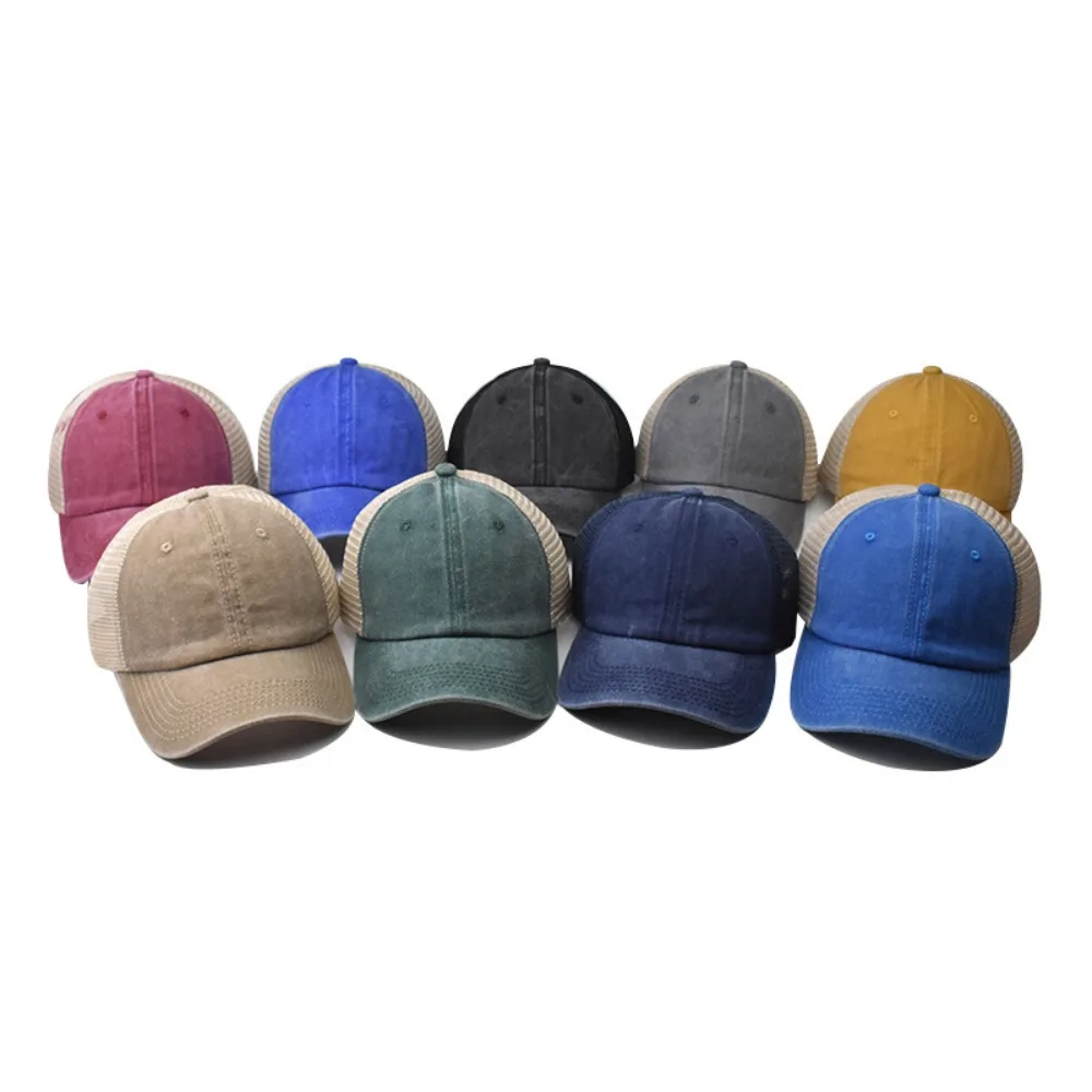 

Fashion Washed Cotton Baseball Cap UV Protection Denim Sport Hat Adjustable Visor Mesh Cap Men
