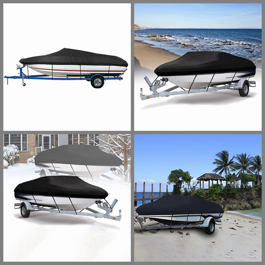 210D Fabric Trailerable Yacht Boat Covers 11-22ft Waterproof Marine V-shape Canvas Boat Covers Anti-UV Fishing Boat Cover Tent