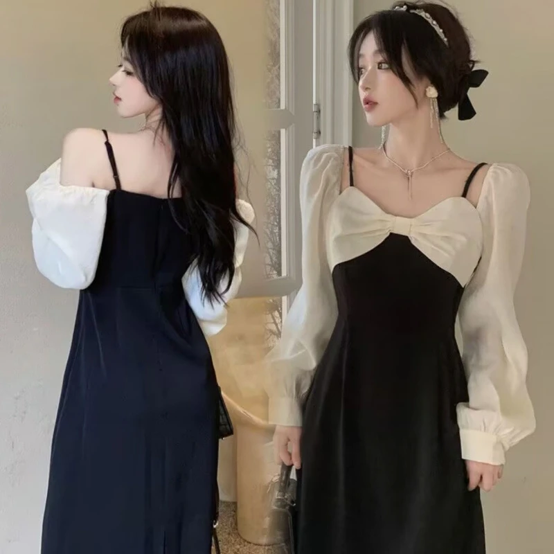 เดรสยาวแขนยาวสไตล์เกาหลีสำหรับผู้หญิง  งานปาร์ตี้  ทรงเข้ารูป  งานพรอม  แฟชั่นฤดูใบไม้ผลิ ฤดูใบไม้ร่วง 2025  สไตล์ Y2k ชุดเดรสแบบชิ้นเดียวสำหรับผู้หญิง