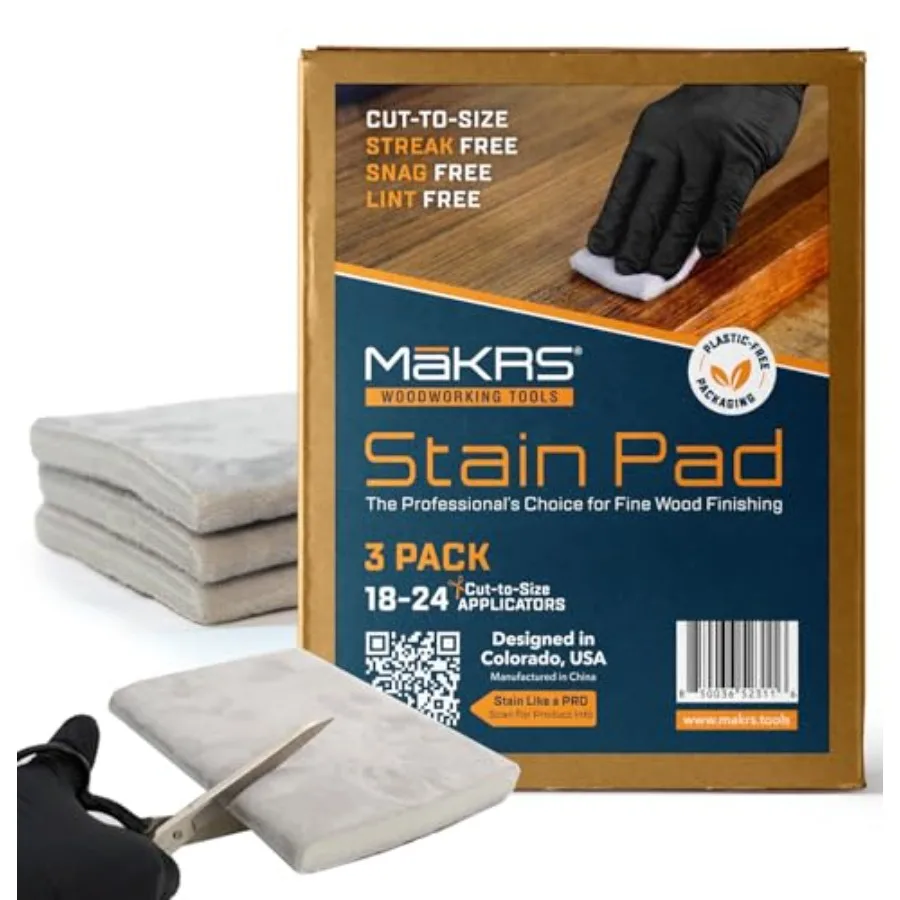 

MāKRS Stain Pad, Cut-to-Size Staining Pads, 3-Pack, Lint, Snag, Streak-Free Applicator, Micro Brush Material, Wood Stains and O