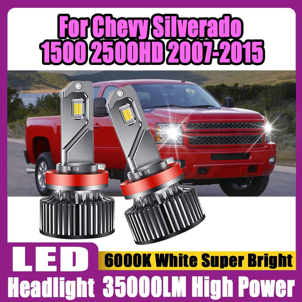 

2PCS H11 H8 H9 Auto Turbo Lamp LED Headlamps 6000K Super White 35000LM LED Headlight For Chevy Silverado 1500 2500HD 2007-2015