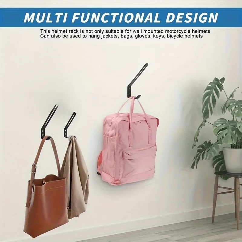 2PCS Motorcycle Helmet Wall Mount Hook Racks Multipurpose Hook Hanger Home Luggage Jacket Holders Kitchen Cabinet Shelf Hooks image 3