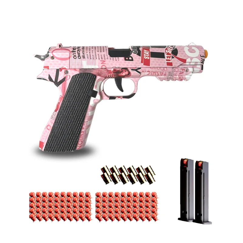 M1911 Style Toy Gun Soft Clip Pistol with Upgradeable Continuous Shot Short Bit Suspension Mode Clip And Pull Back Action