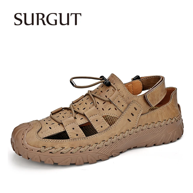 SURGUT Brand Fashion Size 46 Men Casual Sandals Summer Handmade Classic Comfort Soft Men Shoes Walking Footwear Beach Sandals