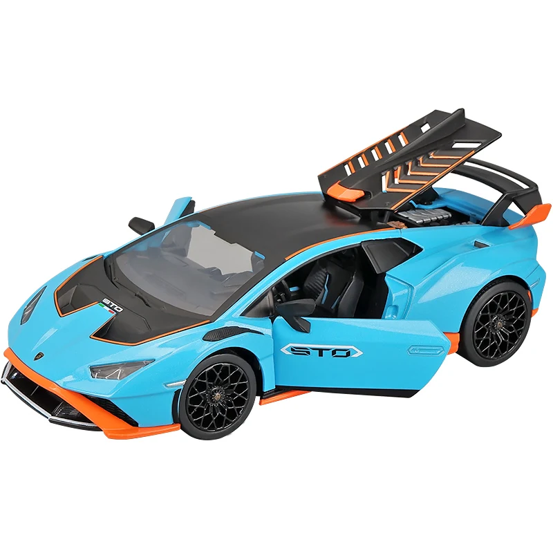 CCA Simulation 1/24 Lamborghini Huracan STO Sport Car Model Diecast Metal Voiture Miniature Sound Light Home Decor Boys Toy Gift