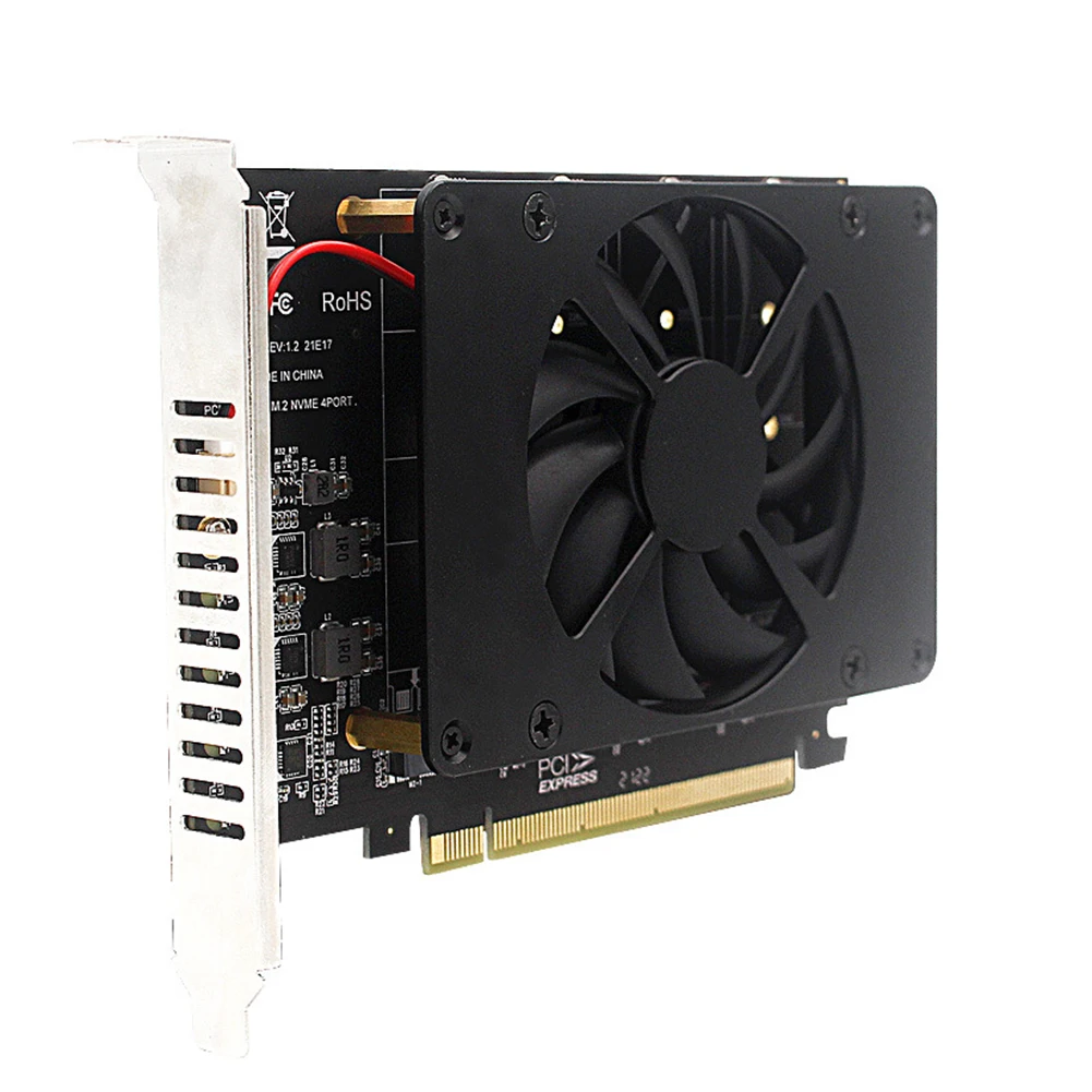 4 Disk M.2 NVME M KEY SSD To PCIe 4.0 X16 Adapter with Heat Sink PCIEX16 NVME M.2 MKEY SSD RAID Array Expansion 4 X 32Gbps