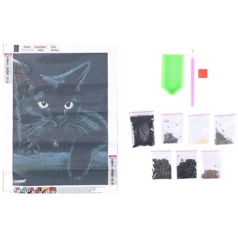 Animale gatto nero pittura diamante, diamante rotondo ricamo arte diamante lavoro manuale fai da te simpatico Puzzle per animali domestici