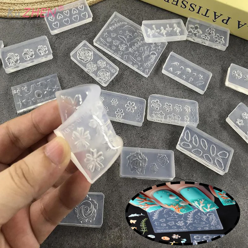 Moule à ongles 3D en Silicone, fleur de Rose, Style océan, coquille, étoile de mer, Transparent, bricolage, décoration Nail Art, outils de conception de manucure