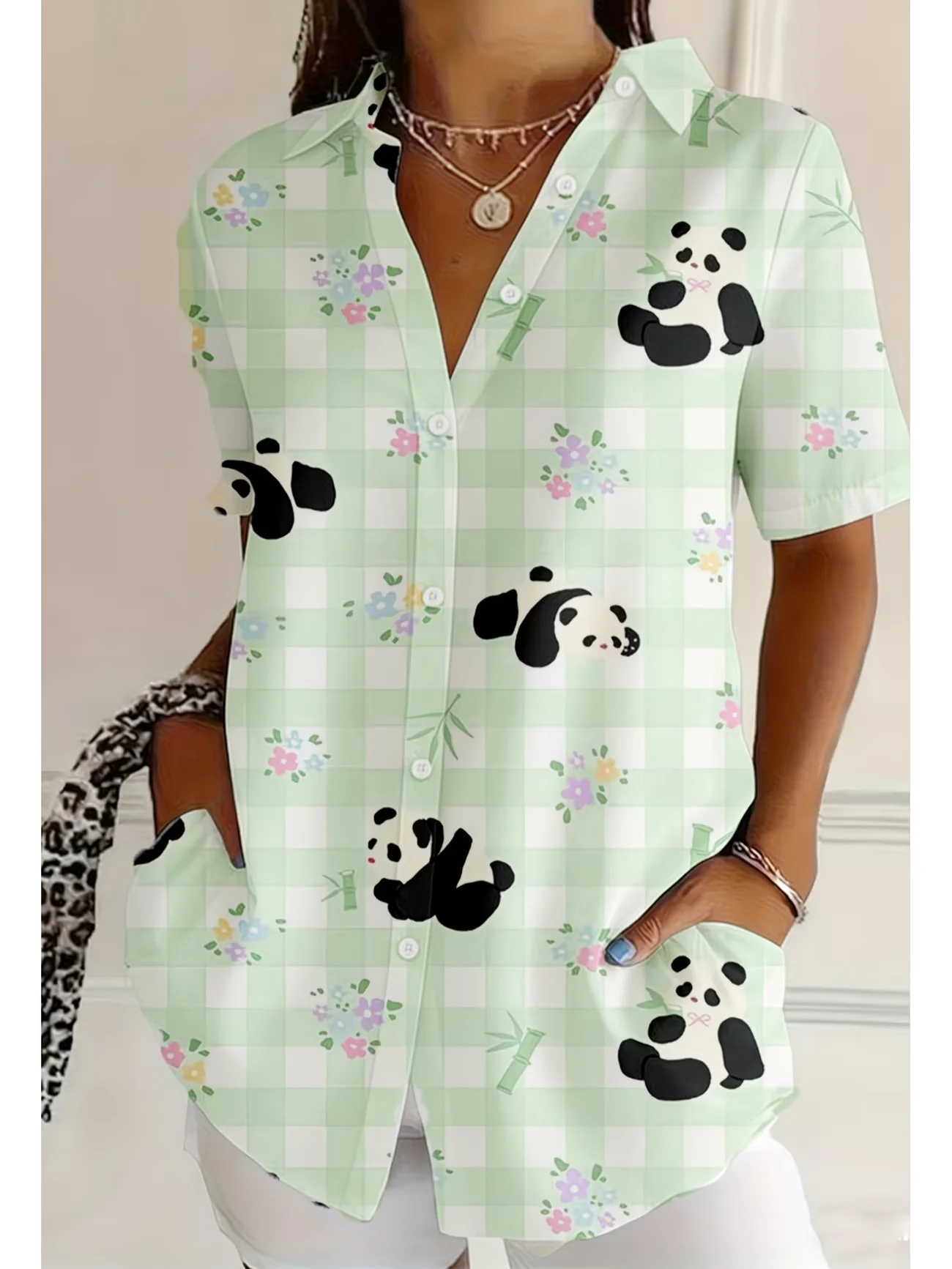 Women's Short Sleeve Fashion Printed Shirt Summer New Ladies Shirts Tops