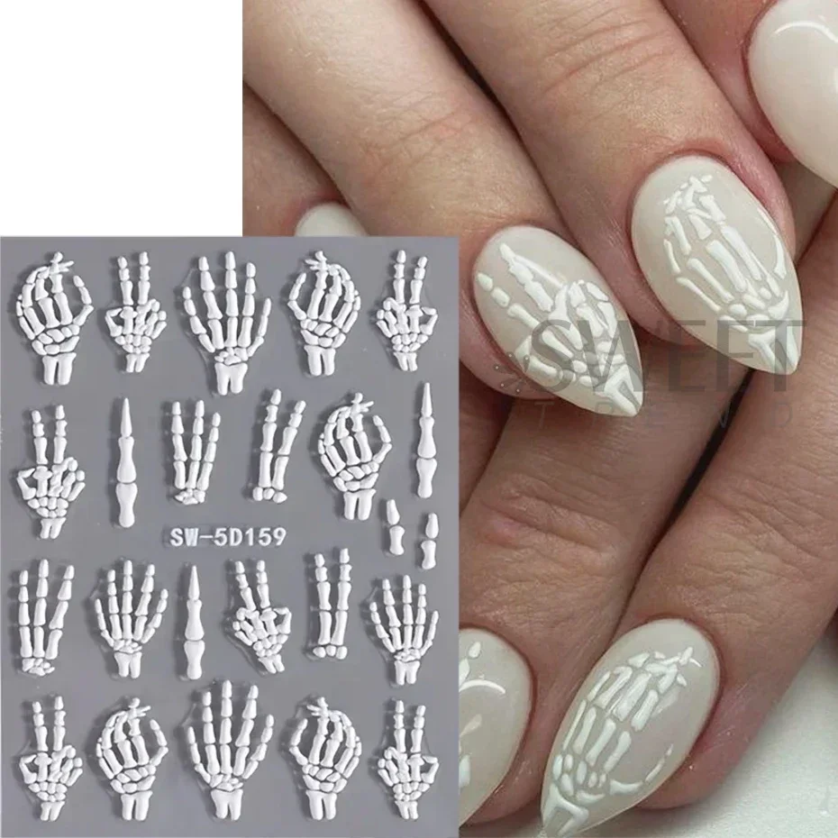 5D Relief Skeleton Hand Halloween Nail Art Stickers Devil's Eye Slider Decal DIY Manicure Decoration Tips Nail Accessories Tools