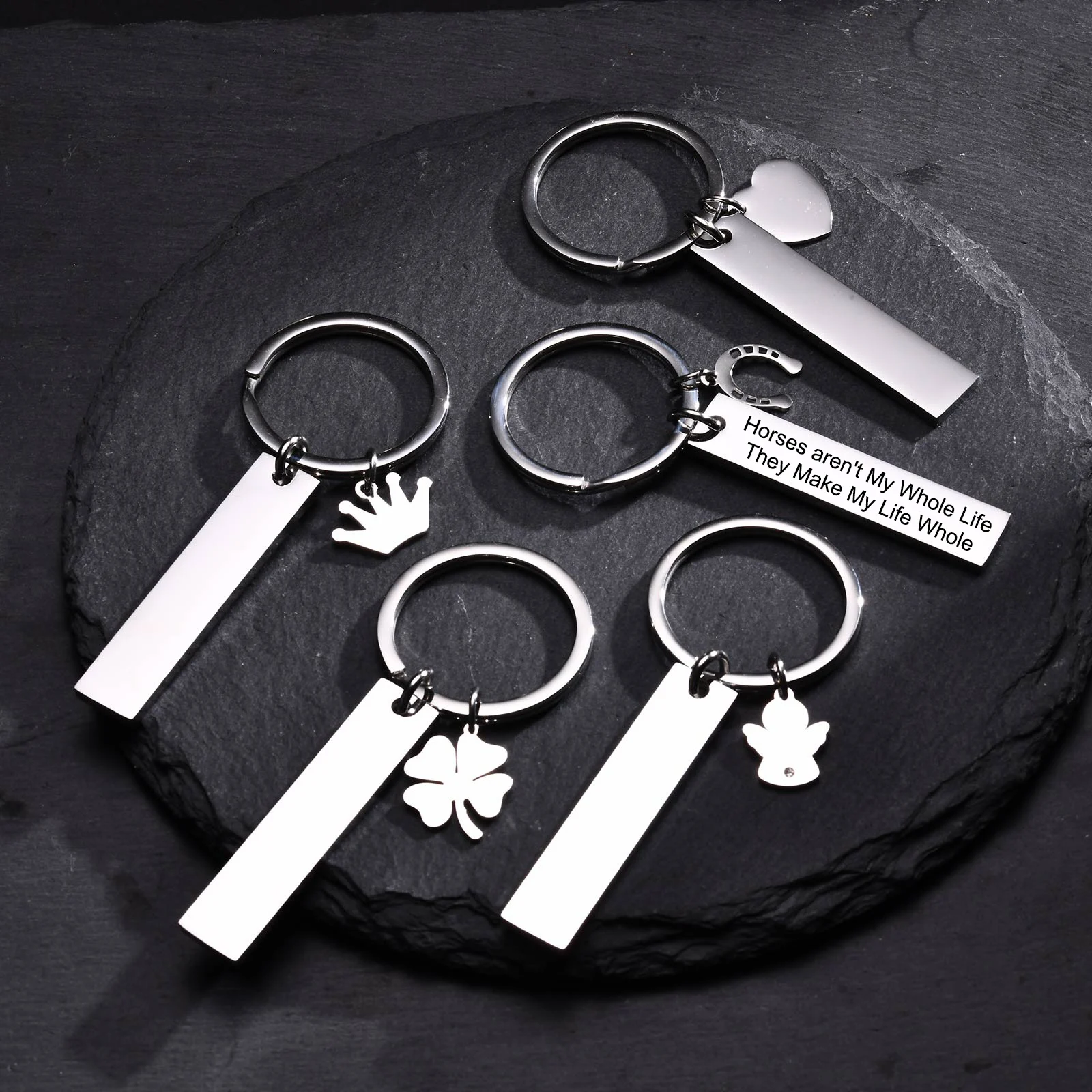 Vnox Custom Equestrian Keychain Gift for Him Men, Love Heart Charm Keyrings,Personalized Drive Safe Key Chains Jewelry