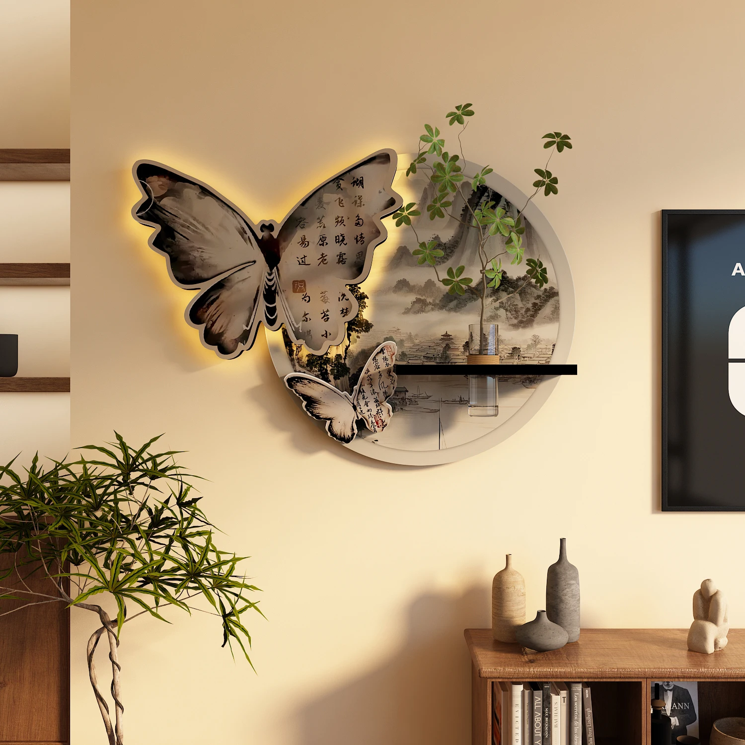 Vintage Art Butterfly Decorative Landscape Painting Wall Light High Aesthetic Ambient  for Living Room Bedroom