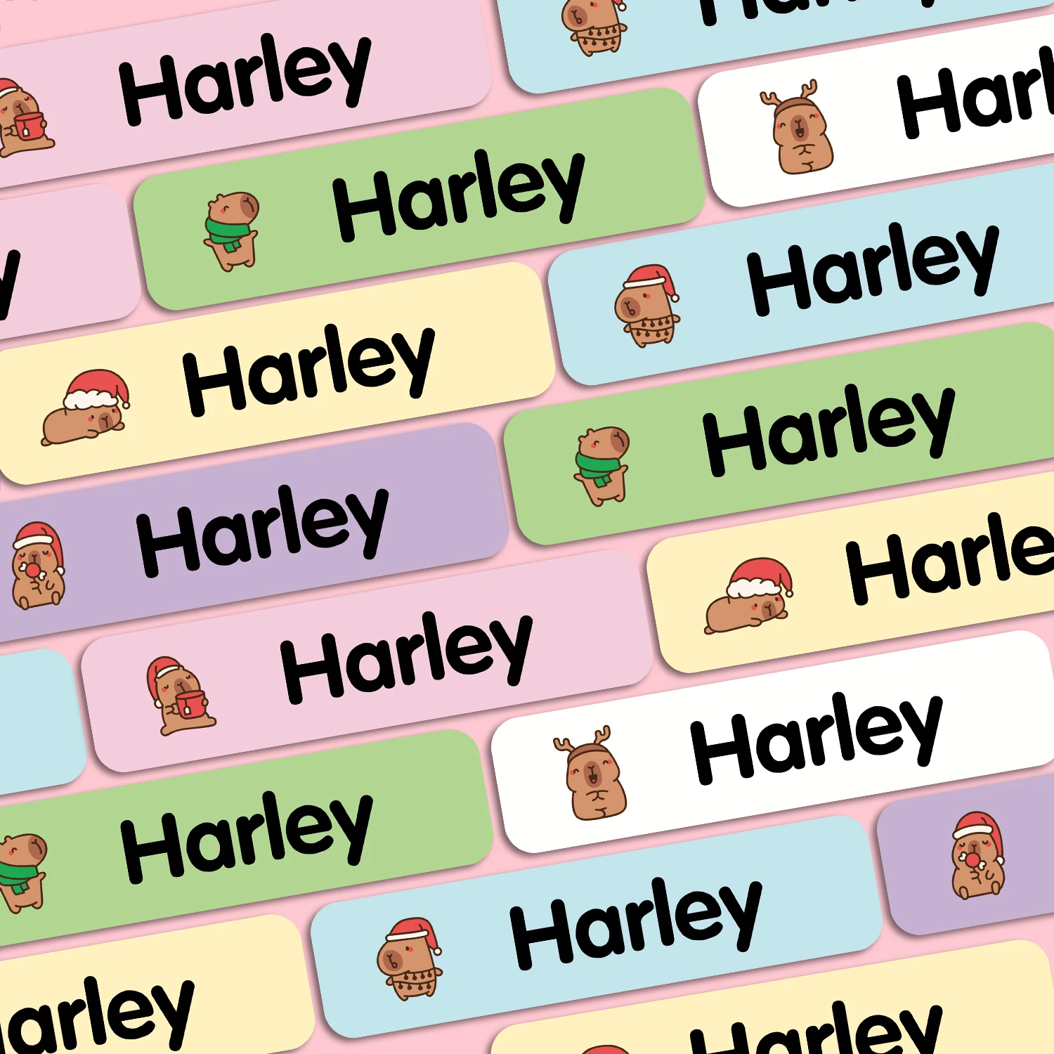 Custom Waterproof Name Christmas Animal Labels For Kids Personalized Stickers For Pencil Water Bottles Backpacks School Supplies