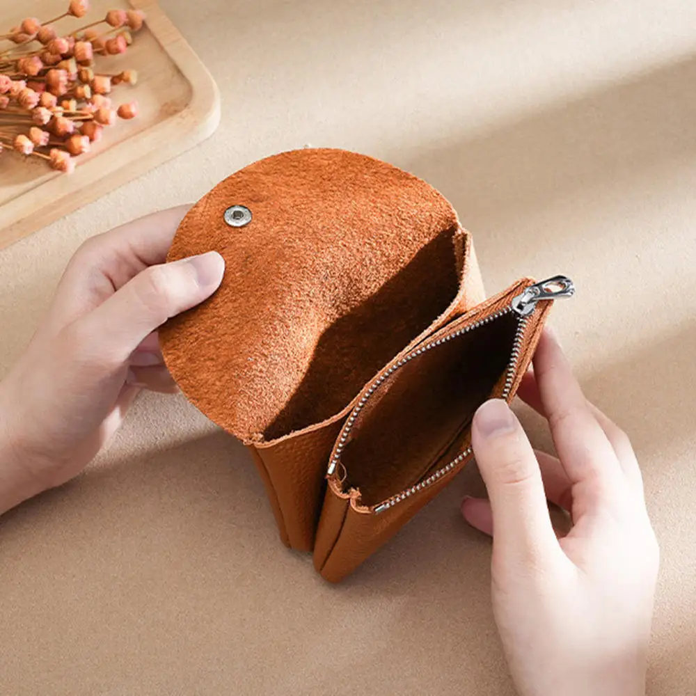 ISKYBOB Women Genuine Leather Coin Purse Retro Zipper Small Wallet Card Holder Portable Men Cowhide Money Bag Jewelry Pouch