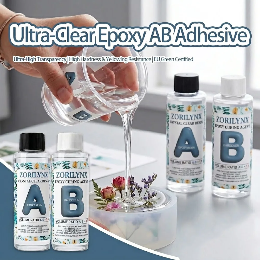 Kit de résine époxy transparente 200 ml, sans jaunissement, sans bulles, auto-nivelante, facile à mélanger 1:1, pour la création de bijoux et d'œuvres d'art DIY ZORILYNX