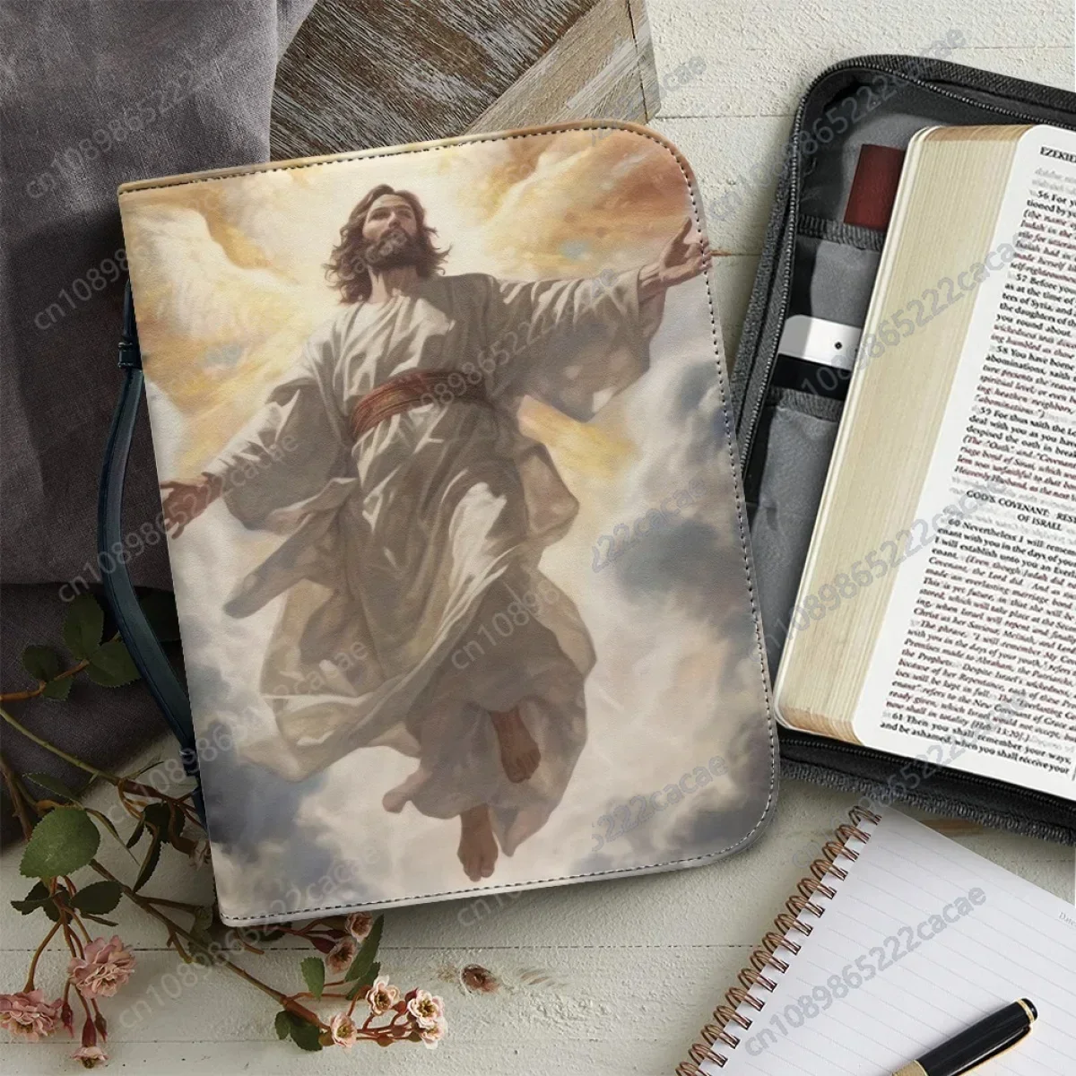 

Jesus Pattern Print Leather Bible Cover Case for Women Handbag Bible Bag Portable Christian Bible Study Book Holy Storage Boxes