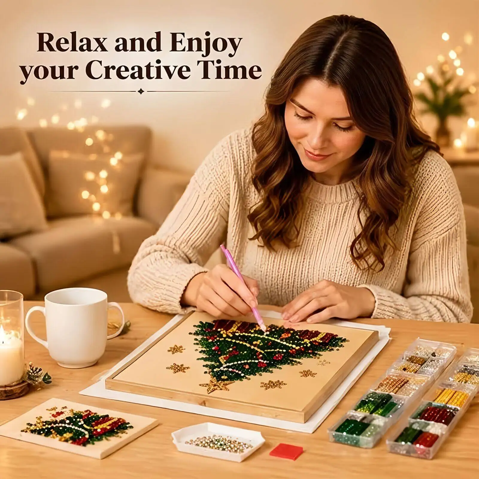 DIY Christmas Colorful Pearl Diamond Painting, Suitable For Adults And Beginners, Frameless 3D Round/Irregular Beads,