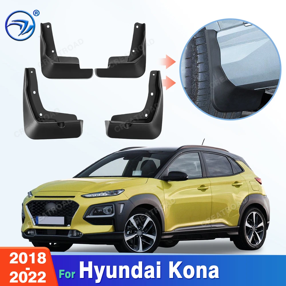 Custom Fit 4PCS Mud Flaps for Hyundai Kona 2018 2019 2020 2021 2022 No Drilling Splash Guards Mudguards Car Fender Accessories