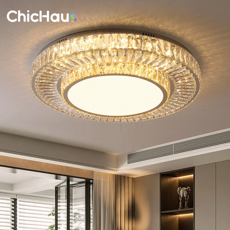 Modern Led Ceiling Lamp Luxury Home Decoration Crystal Lighting Gold Dimmable With Remote Living Room Bedroom Home Lustres