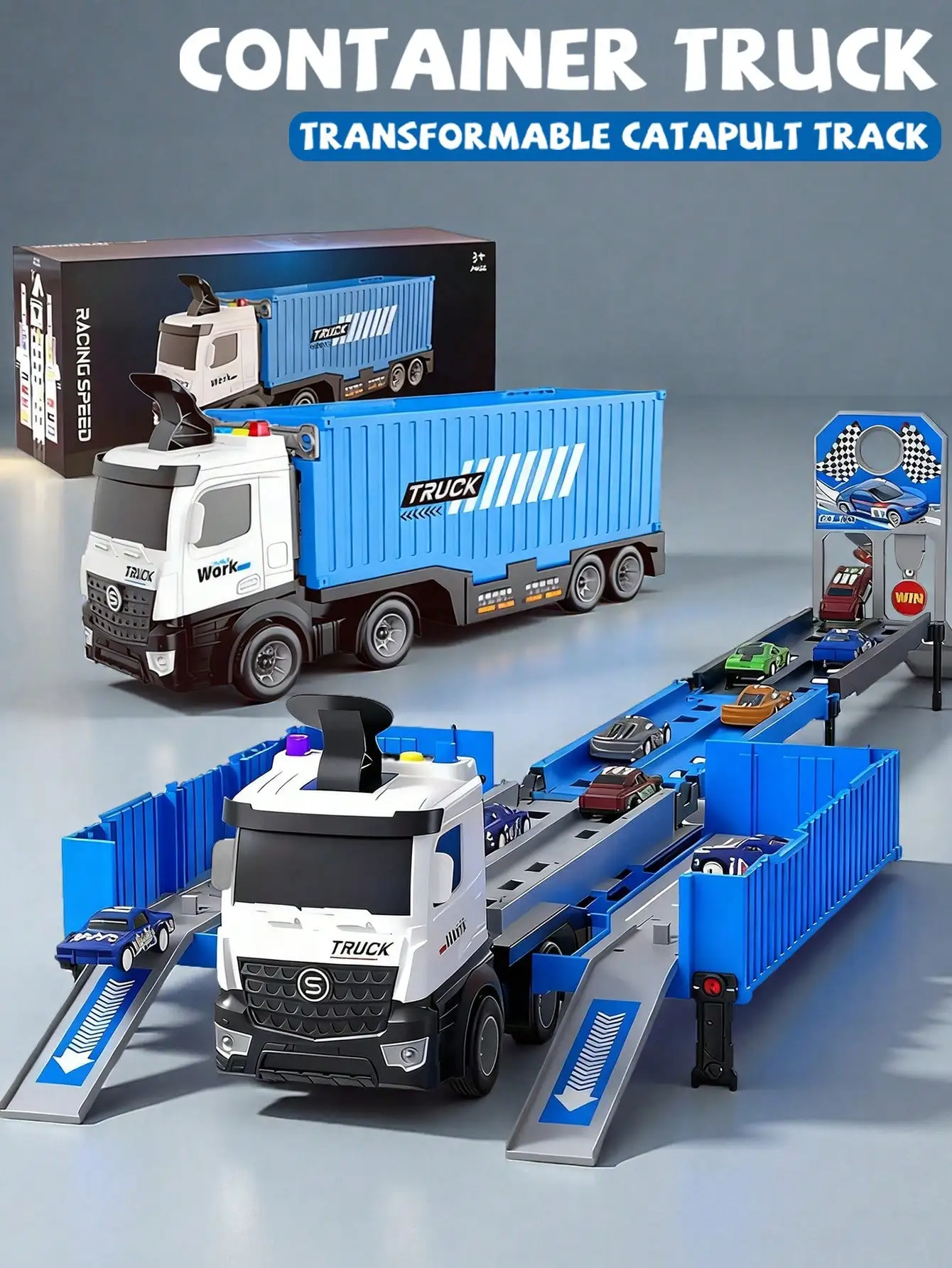 

Large Deformable Ejection Race Track Truck Toy, Multifunctional Parking Lot Organizer Playset With Sound Kids Gift