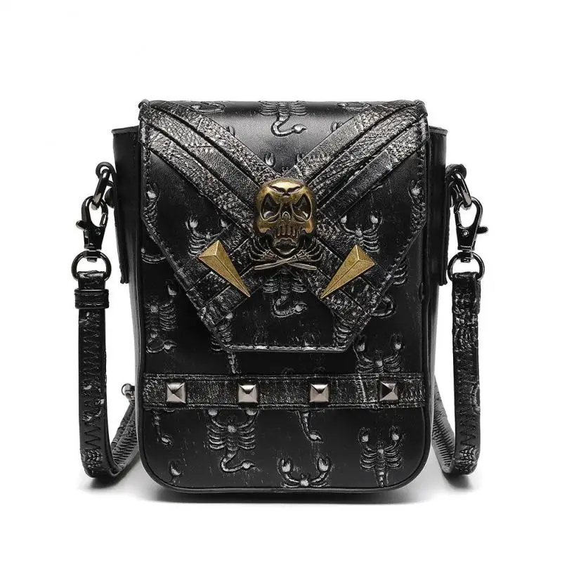 Johnature Punk Retro Women Small Bag 2024 New Versatile Moto & Biker Fashion Rivet Black Shoulder & Crossbody Bags