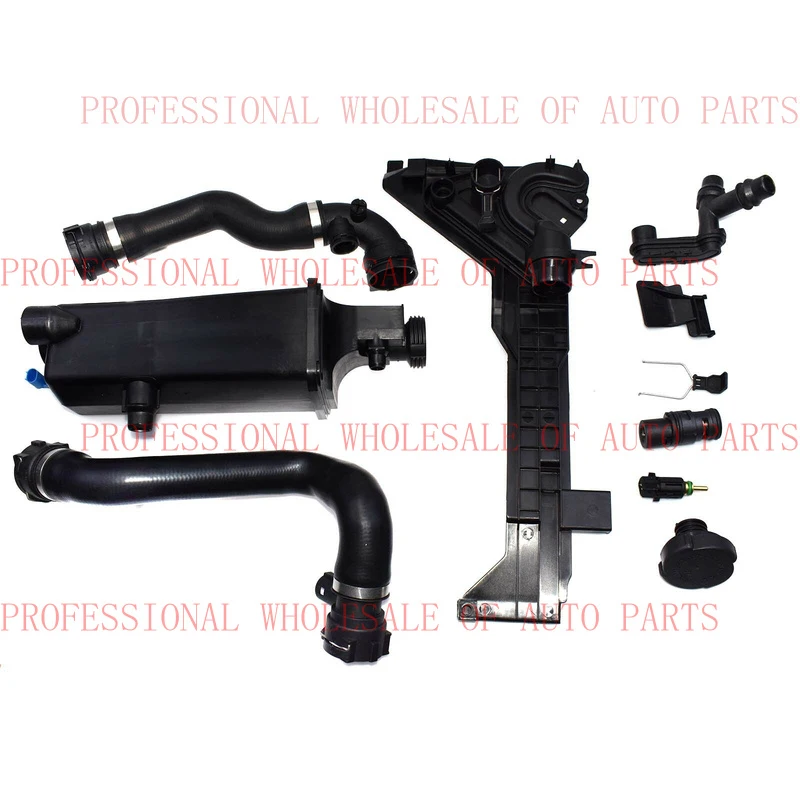V+ 9Pcs For BMW E46 Expansion Tank Cap Mounting Plate Thermostat Hoses Sensors Kit