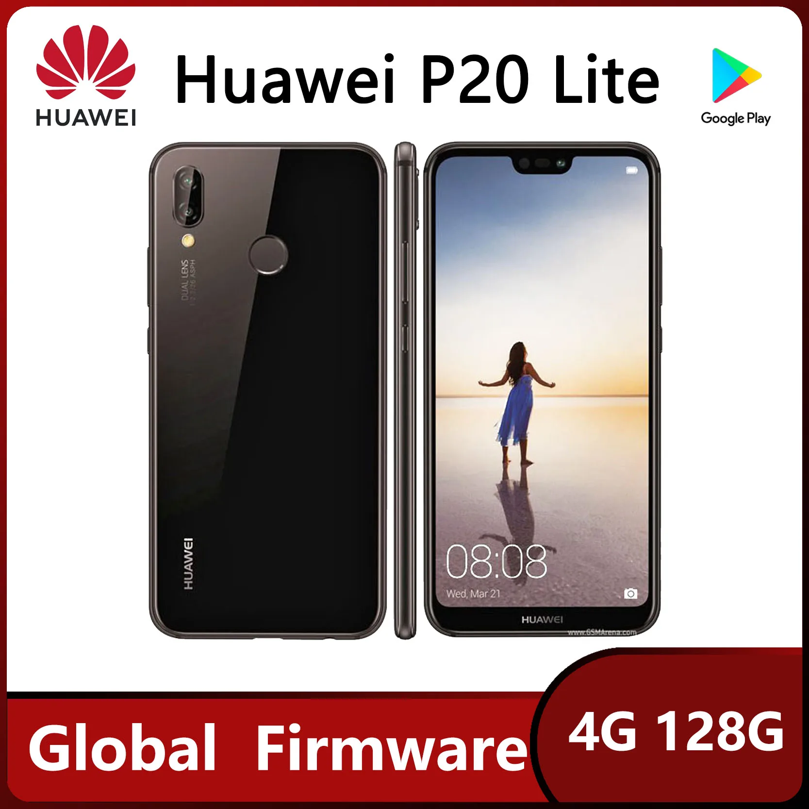 Huawei P20 Lite 4G SmartPhone Global Version Celular 18W 3000mAh Battery capacity 16MP 2280x1080 pixels unlocked Used Phone