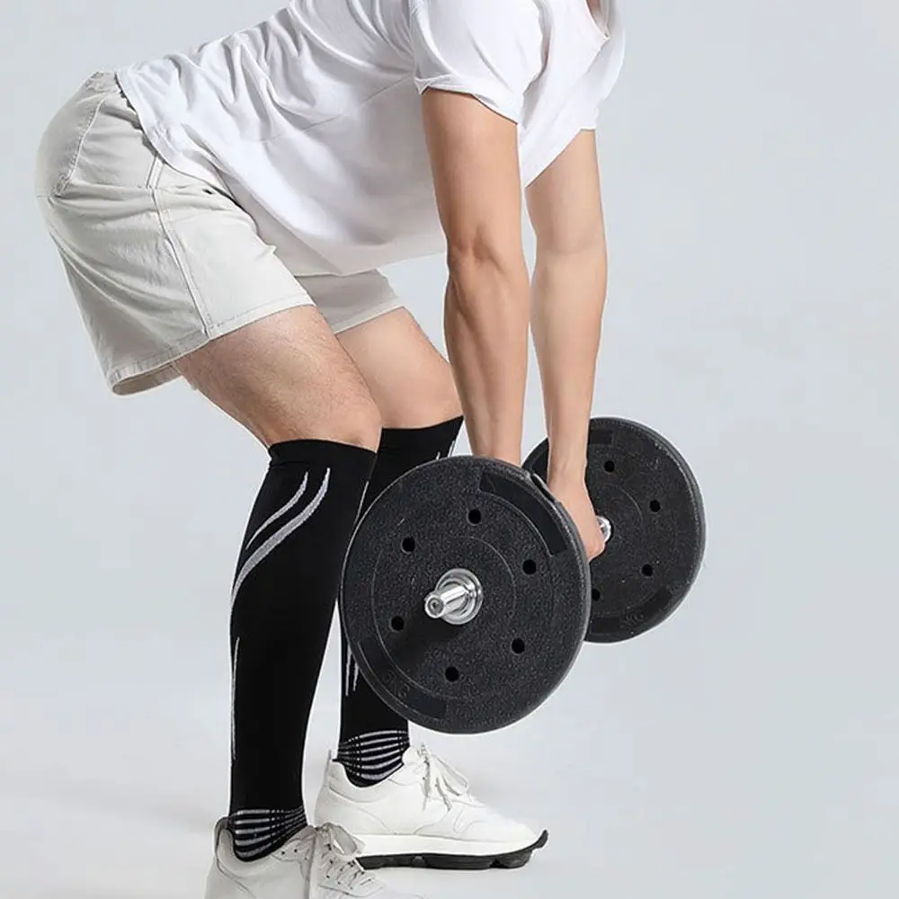 1 زوج تنفس الرياضة العجل جورب ضغط الركبة عالية مريحة اللياقة البدنية جوارب طويلة الساق العرق مرونة عالية