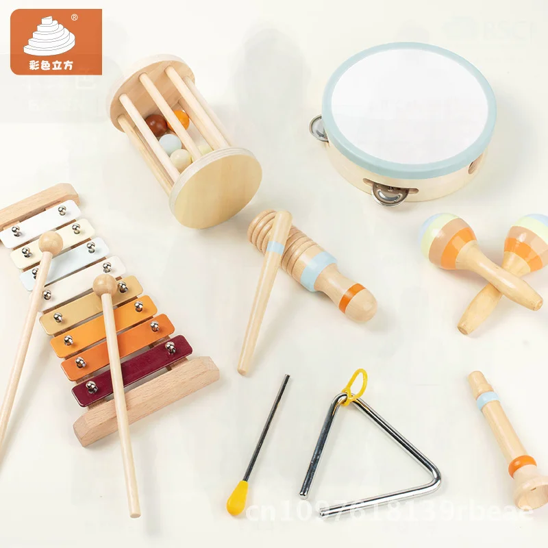 Juego de instrumentos musicales Orff de madera para niños, combinación de juguetes de Aprendizaje Temprano, Educación Musical Vocal, ciencia, percusión