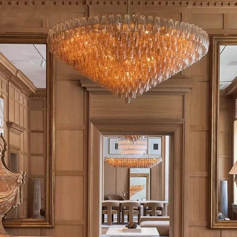 

American LED Murano Wishing Bottle Glass Chandelier, Amber Lustre Brass Ceiling Pendant for Villa, Dining Room Decoration