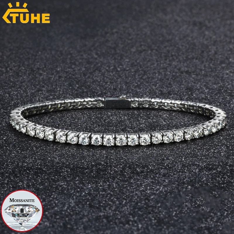 

TUHE 3mm/4mm/5mm D VVS1 Moissanite Tennis Bracelet Stainless Steel Waterproof Tennis Chain Bracelet for Men Hip Hop Jewelry