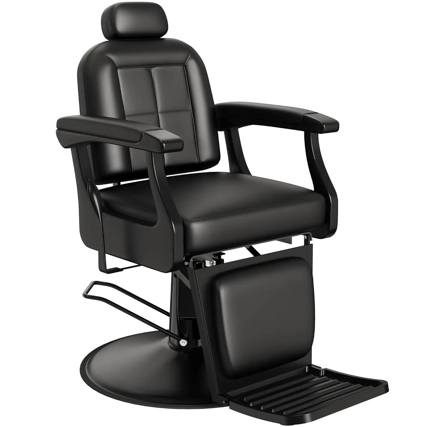 

Black Heavy-Duty Barber Chair, Reclining Professional Salon Chair with Adjustable Headrest & Comfort Padding, Customized